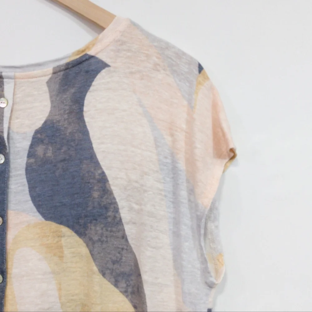 Rachel Zoe 100% Linen Artsy Top Womens XL Multicolor Boho Retro Coastal Tropical - Picture 4 of 9
